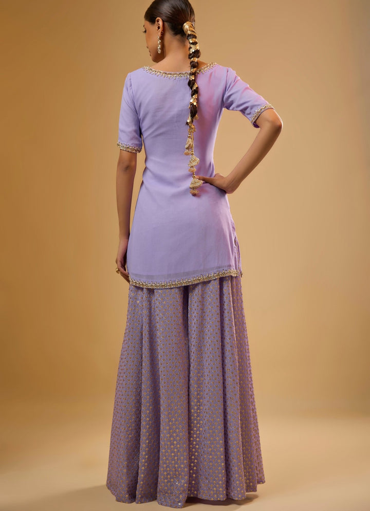 Lavender Georgette Kurta Sharara Set Renee Label - Fabilicious Fashion