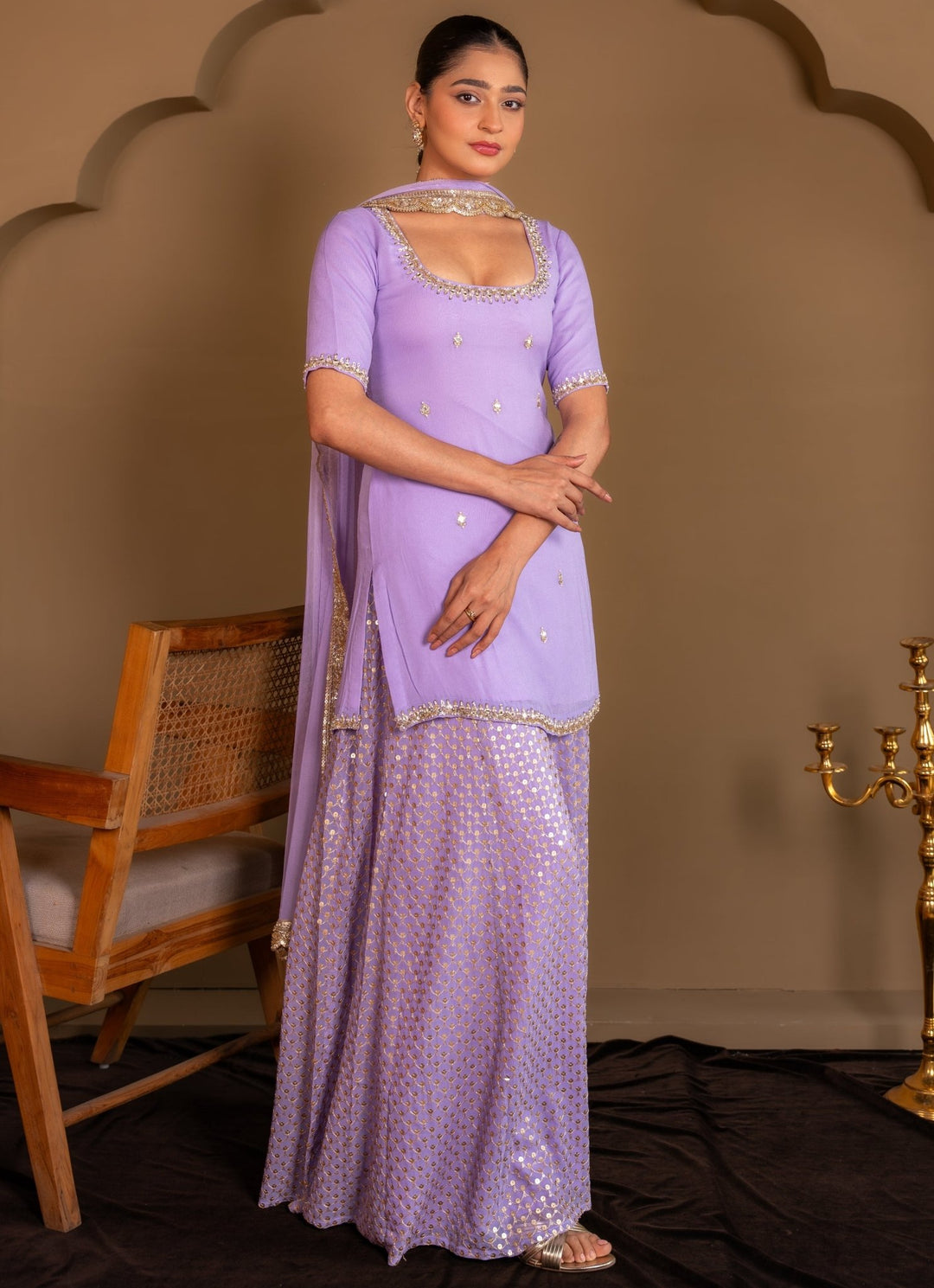 Lavender Georgette Kurta Sharara Set Renee Label - Fabilicious Fashion