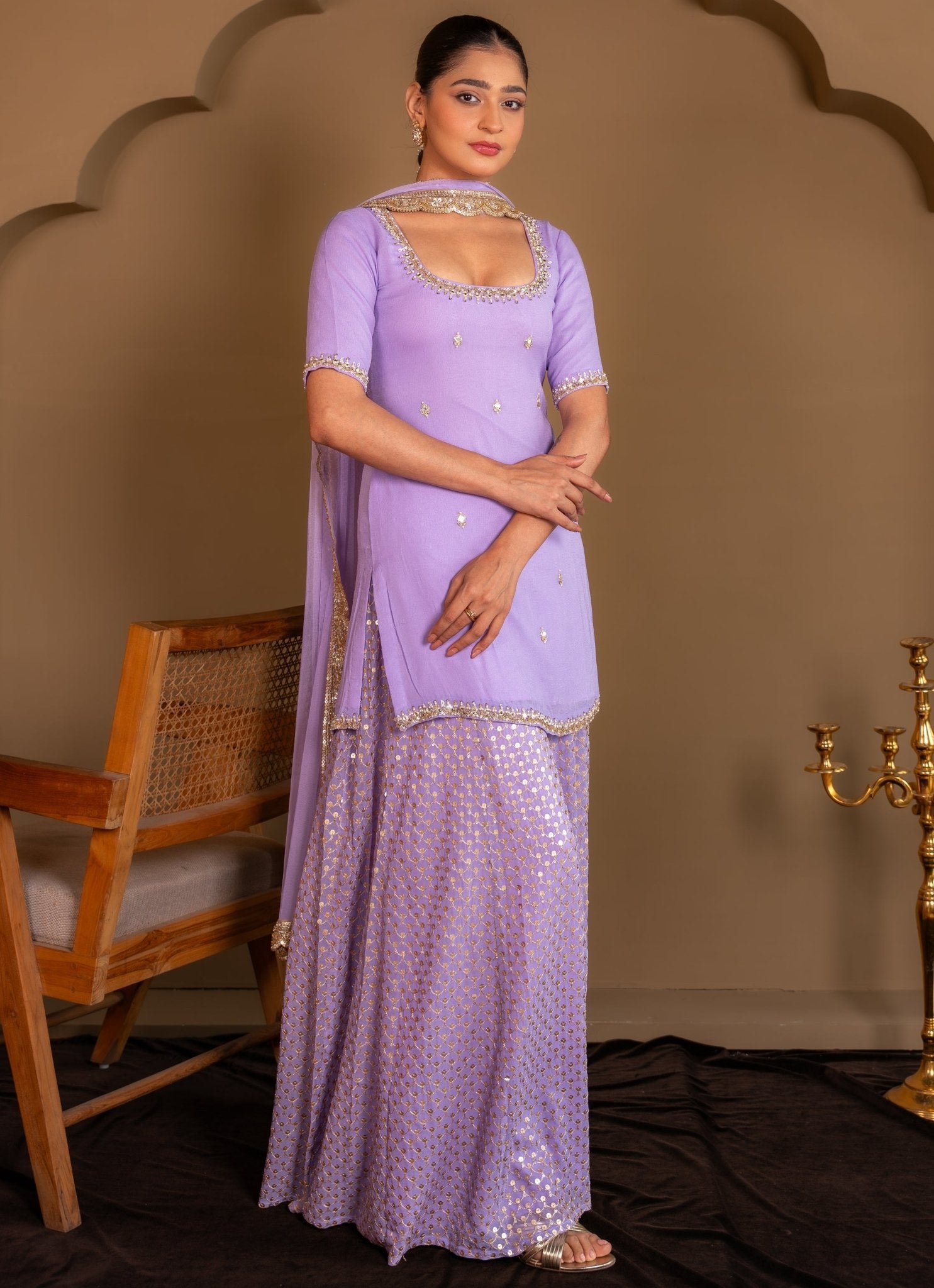 Renee Label lavender straight kurta sharara — minimal festive sharara