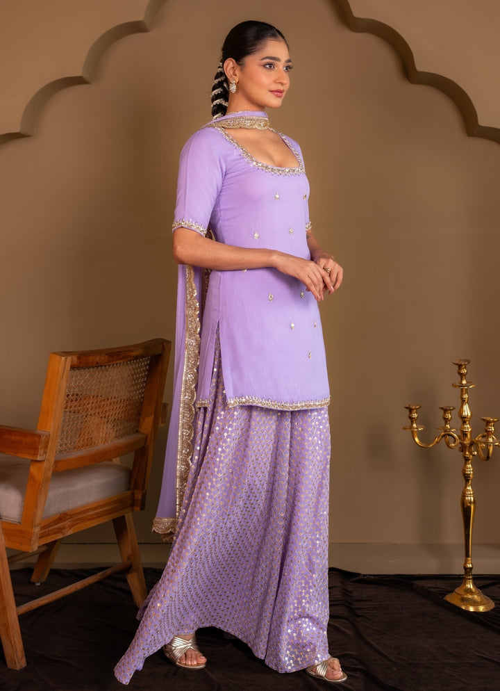Lavender Georgette Kurta Sharara Set Renee Label - Fabilicious Fashion