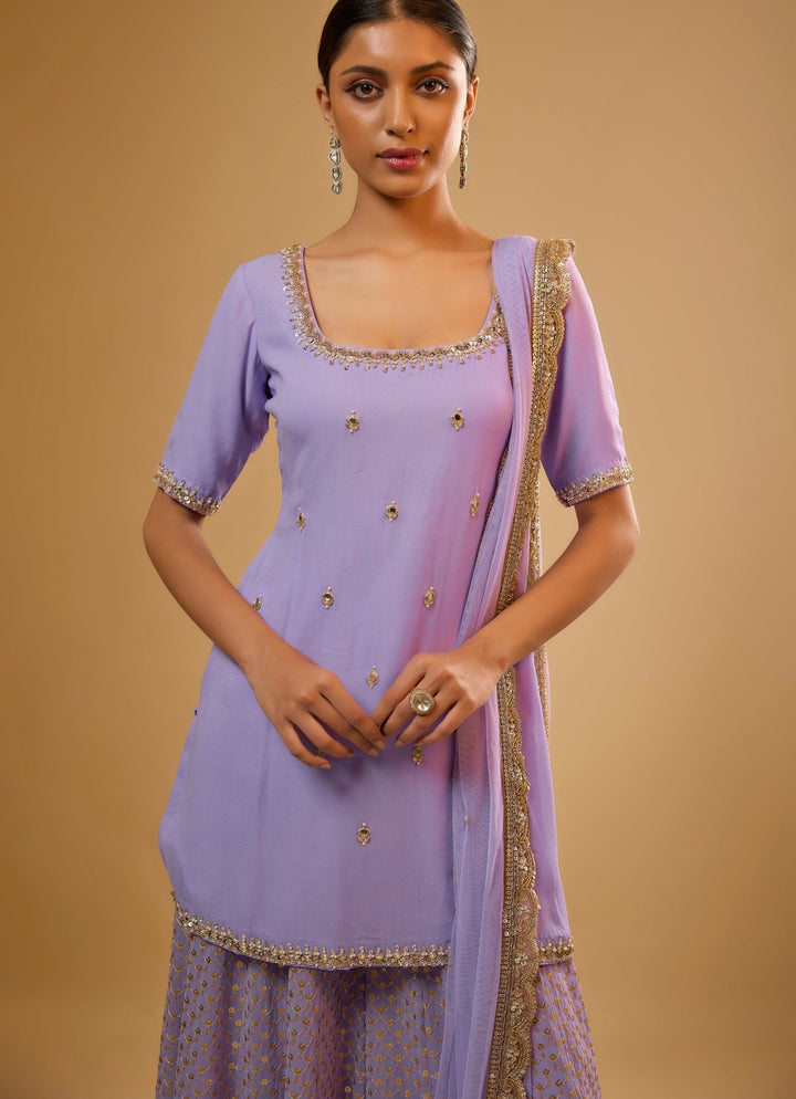 Lavender Georgette Kurta Sharara Set Renee Label - Fabilicious Fashion