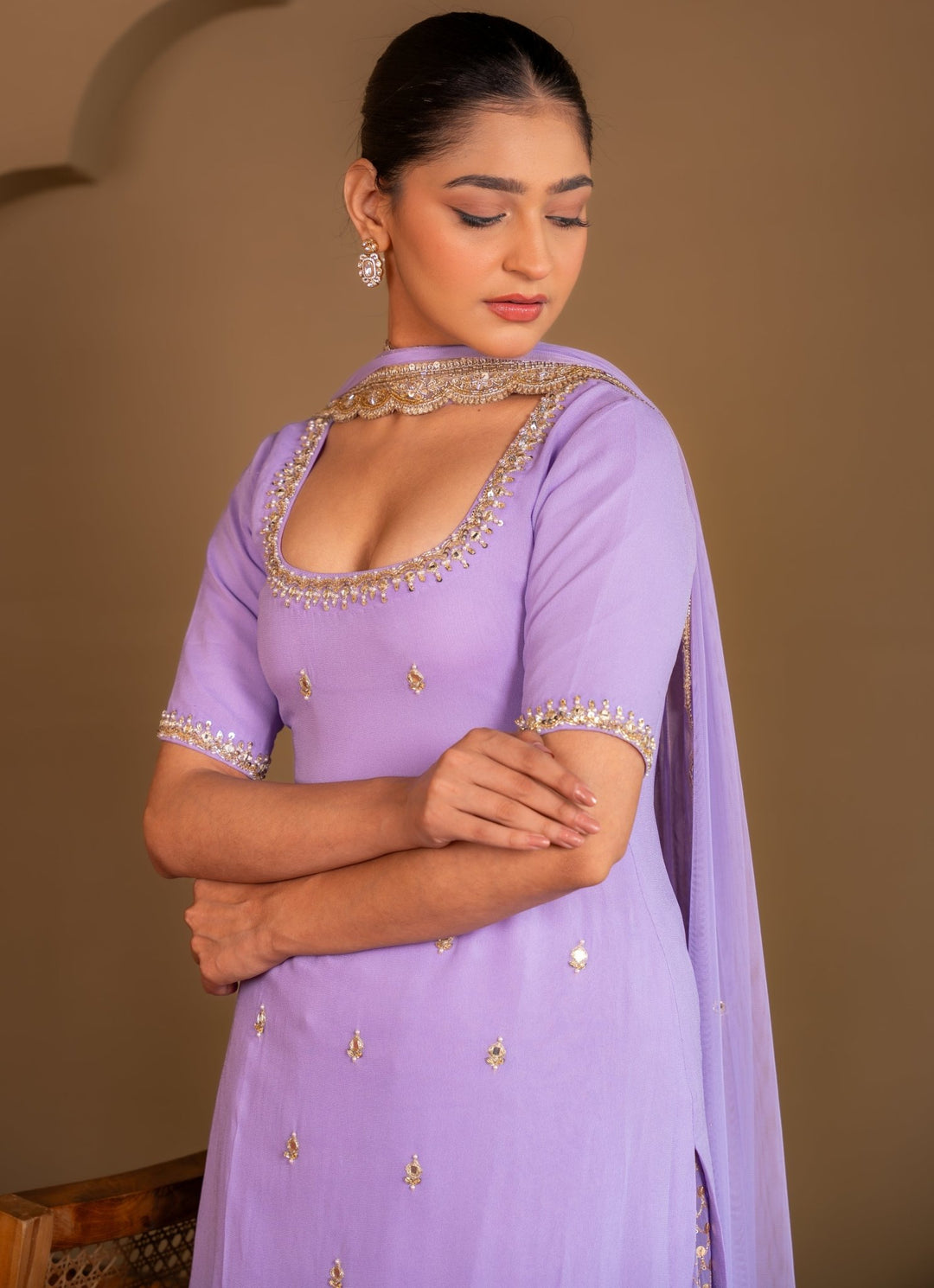 Lavender Georgette Kurta Sharara Set Renee Label - Fabilicious Fashion