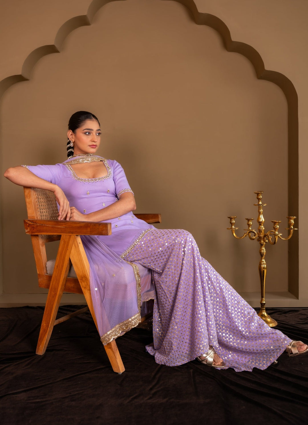 Lavender Georgette Kurta Sharara Set Renee Label - Fabilicious Fashion
