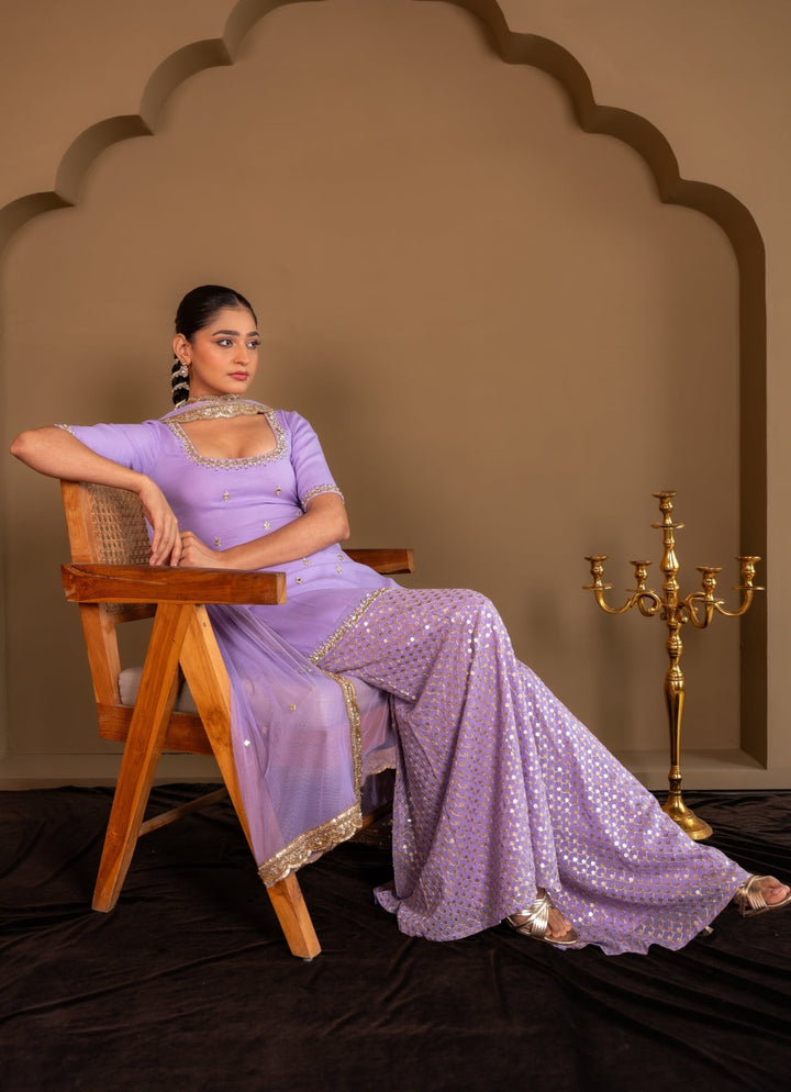 Lavender Georgette Kurta Sharara Set Renee Label - Fabilicious Fashion