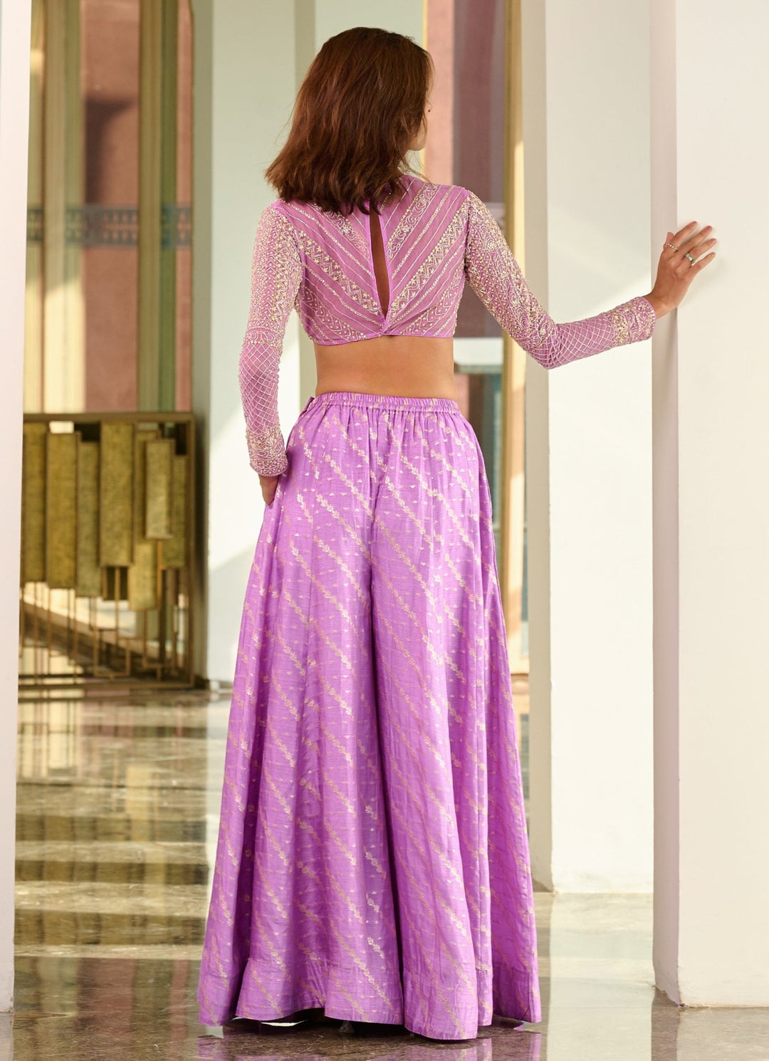 Lavender Jamewar Palazzo Set Chamee and Palak - Fabilicious Fashion