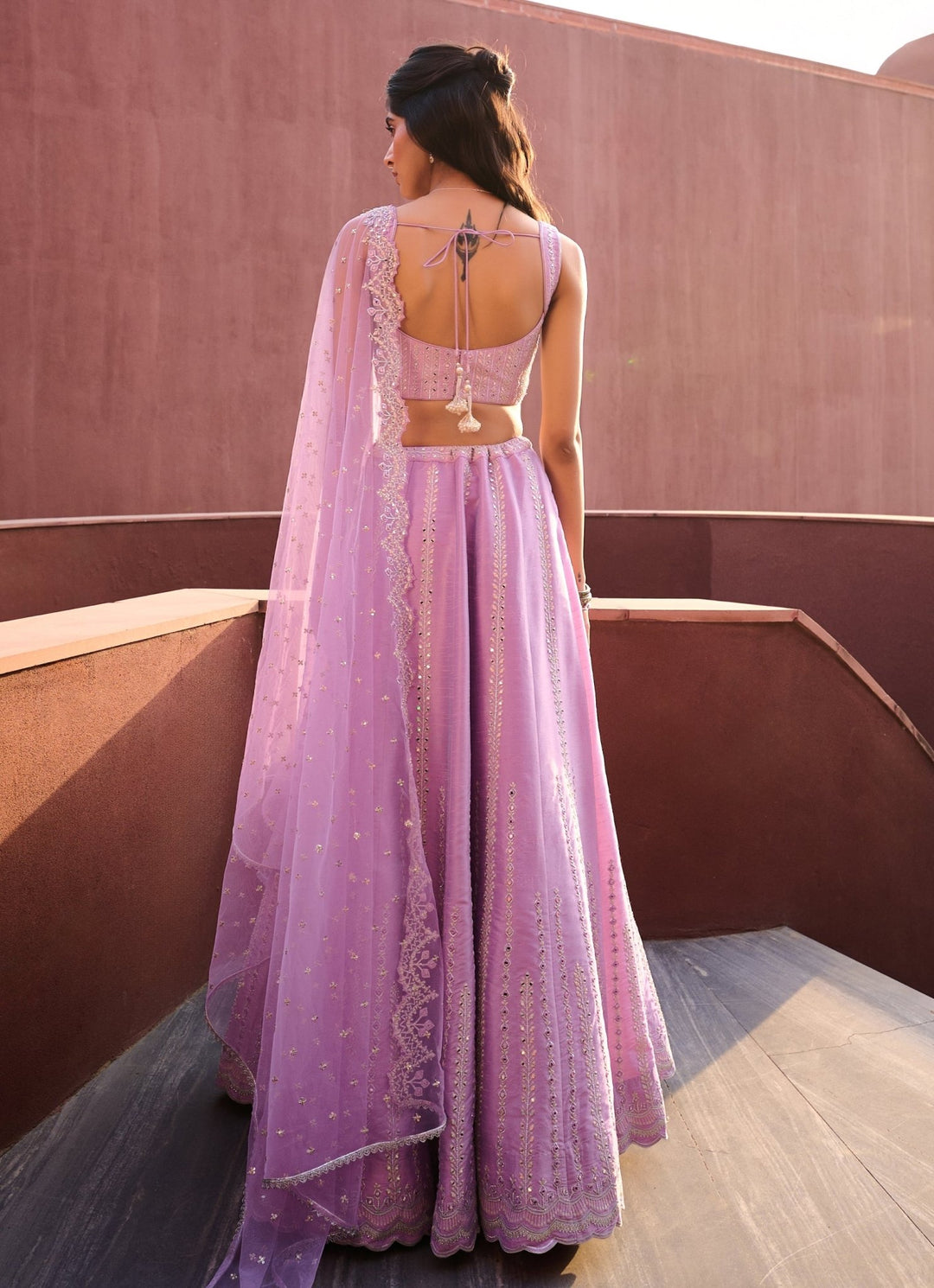 Lavender Mirror Embellished Silk Lehenga set Chamee and Palak - Fabilicious Fashion