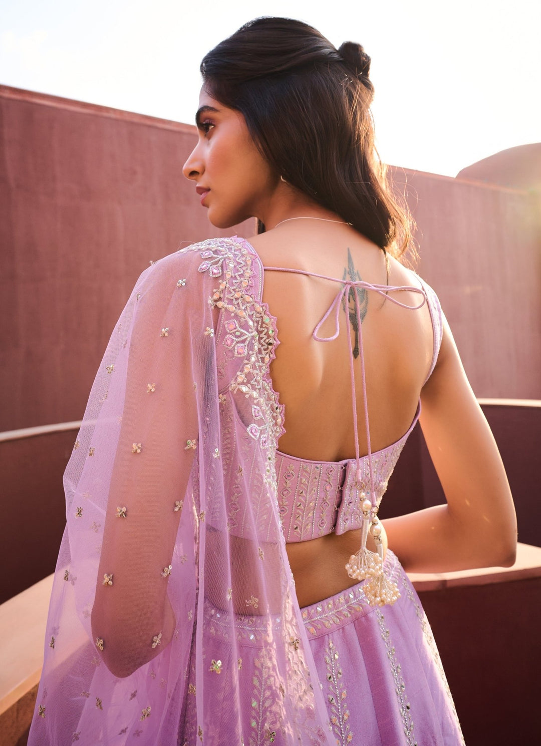 Lavender Mirror Embellished Silk Lehenga set Chamee and Palak - Fabilicious Fashion