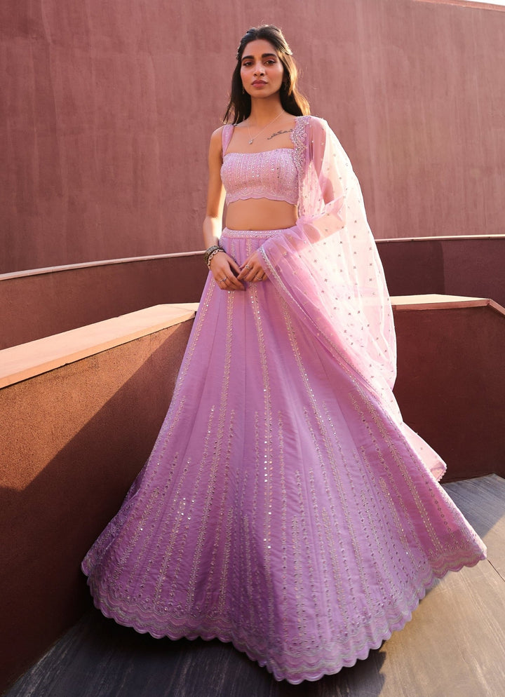 Lavender Mirror Embellished Silk Lehenga set Chamee and Palak - Fabilicious Fashion