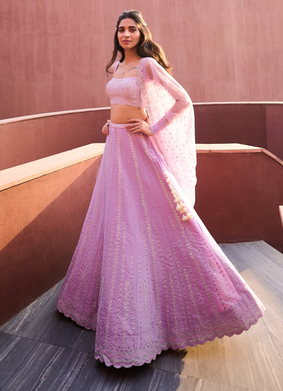 Lavender Mirror Embellished Silk Lehenga set Chamee and Palak - Fabilicious Fashion