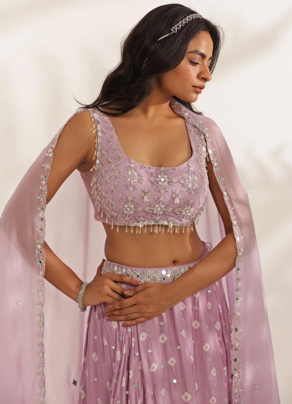 Lavender Mirrorwork Bandhani Lehenga Set Manisha Soni - Fabilicious Fashion