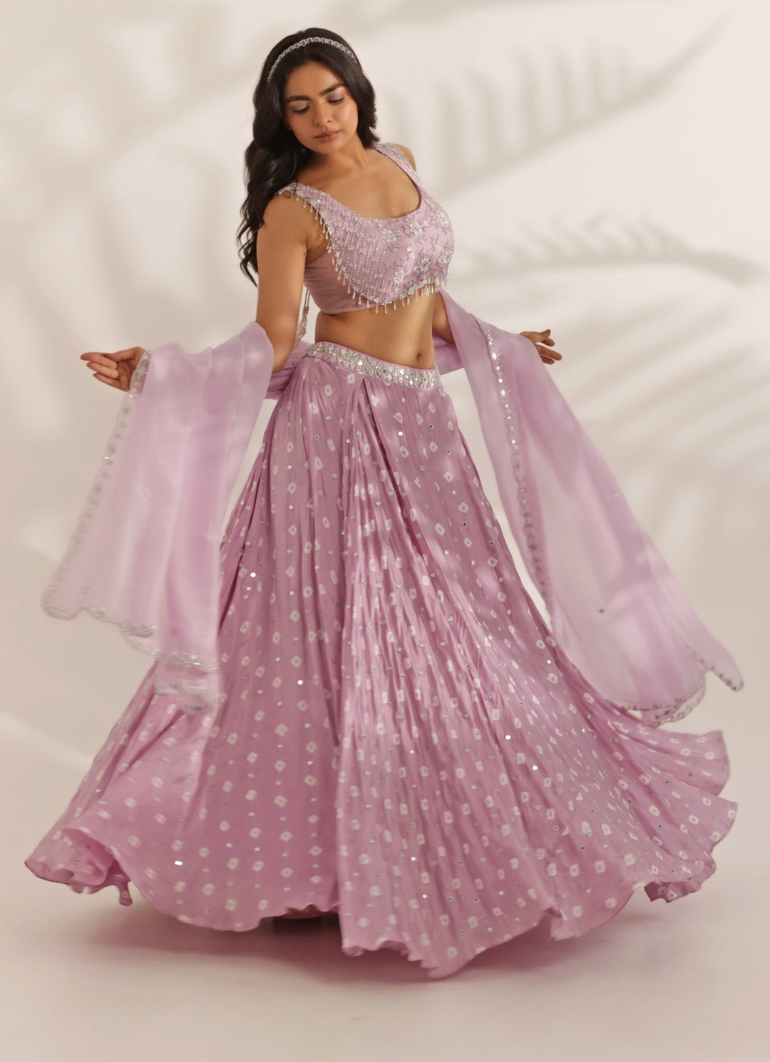 Lavender Mirrorwork Bandhani Lehenga Set Manisha Soni - Fabilicious Fashion