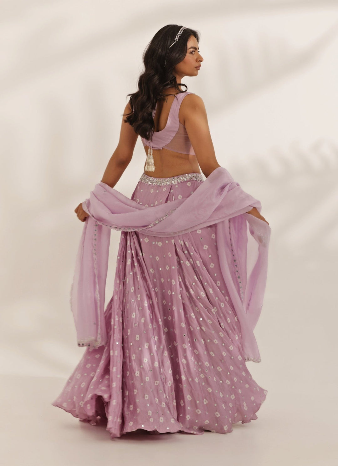 Lavender Mirrorwork Bandhani Lehenga Set Manisha Soni - Fabilicious Fashion