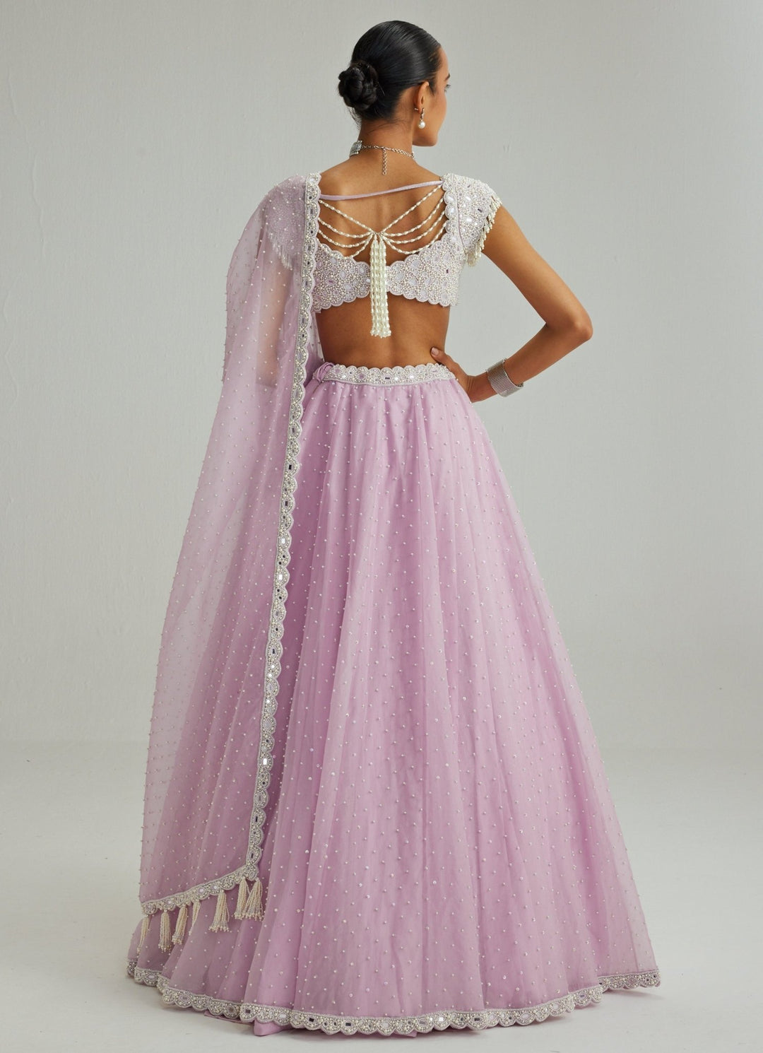 Lavender Pearl Embroidered Organza Lehenga Set Vvani by Vani Vats - Fabilicious Fashion