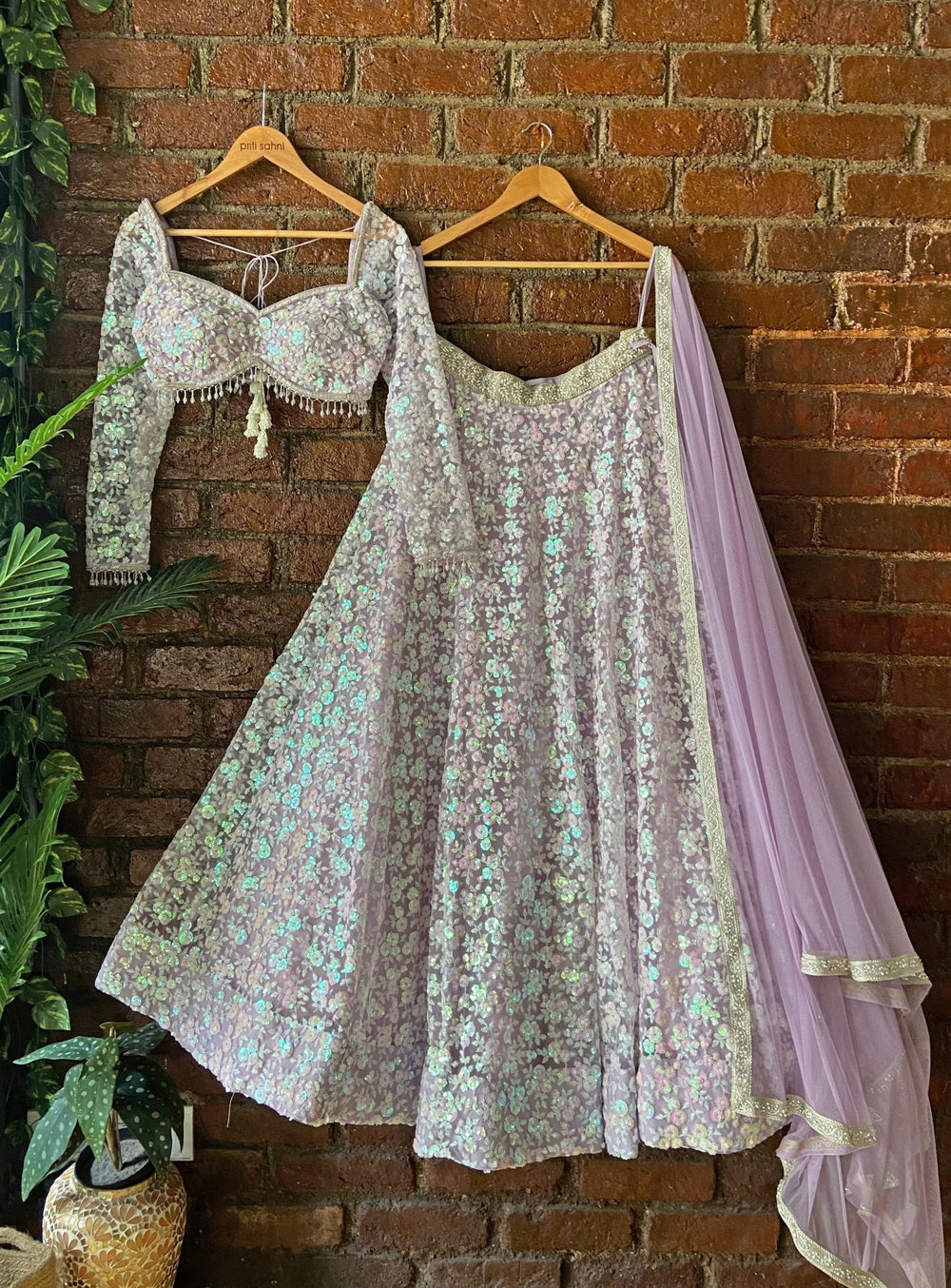 Lavender Sequin Embroidered Lehenga Set Priti Sahni - Fabilicious Fashion