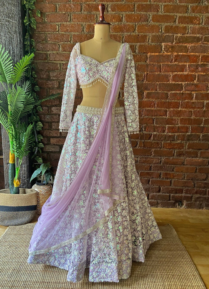 Lavender Sequin Embroidered Lehenga Set Priti Sahni - Fabilicious Fashion