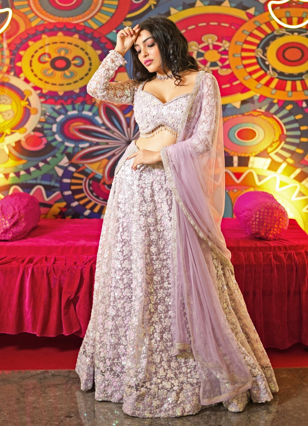 Lavender Sequin Embroidered Lehenga Set Priti Sahni - Fabilicious Fashion