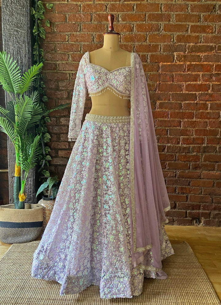 Lavender Sequin Embroidered Lehenga Set Priti Sahni - Fabilicious Fashion