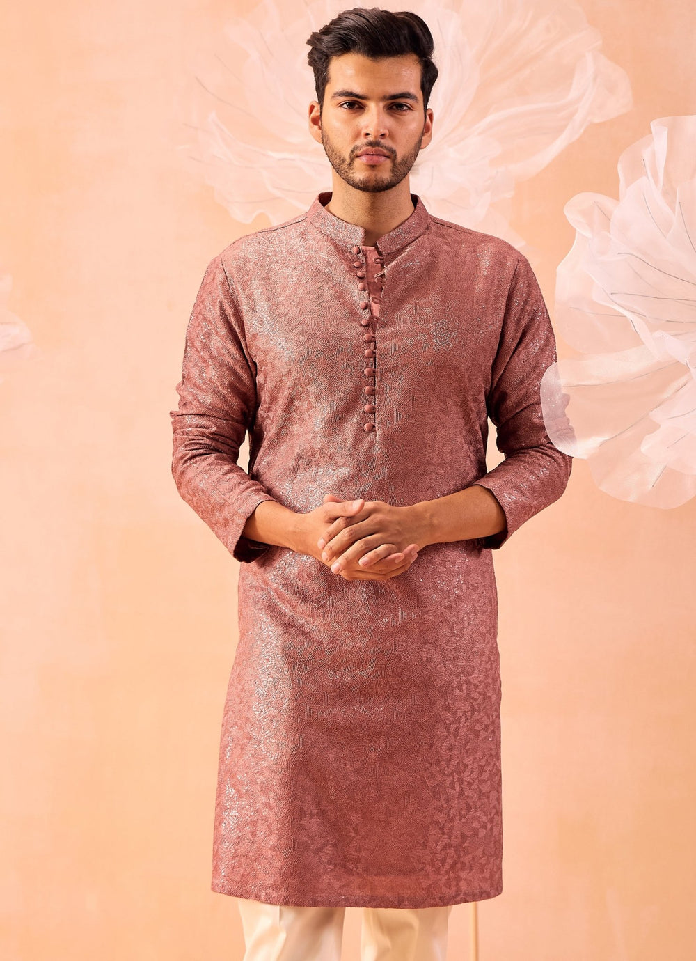 Lavender Sequinned Kurta Set Contrast by Parth - Fabilicious Fashion