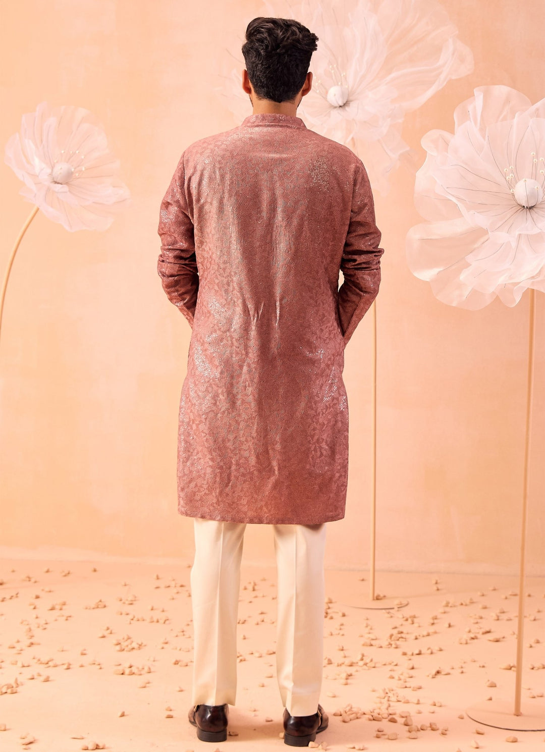 Lavender Sequinned Kurta Set Contrast by Parth - Fabilicious Fashion