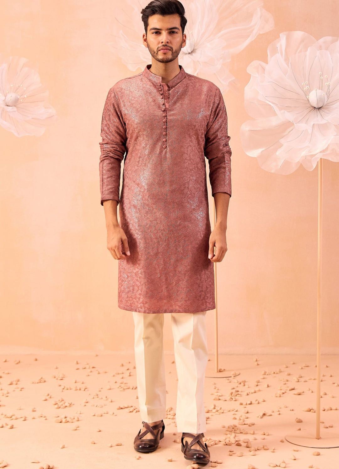 Lavender Sequinned Kurta Set Contrast by Parth - Fabilicious Fashion