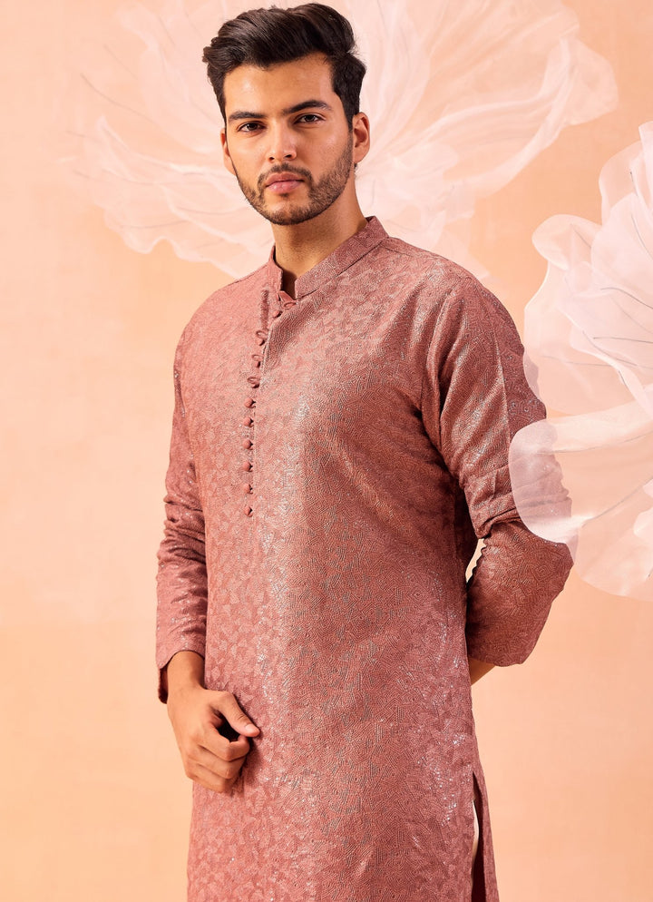 Lavender Sequinned Kurta Set Contrast by Parth - Fabilicious Fashion