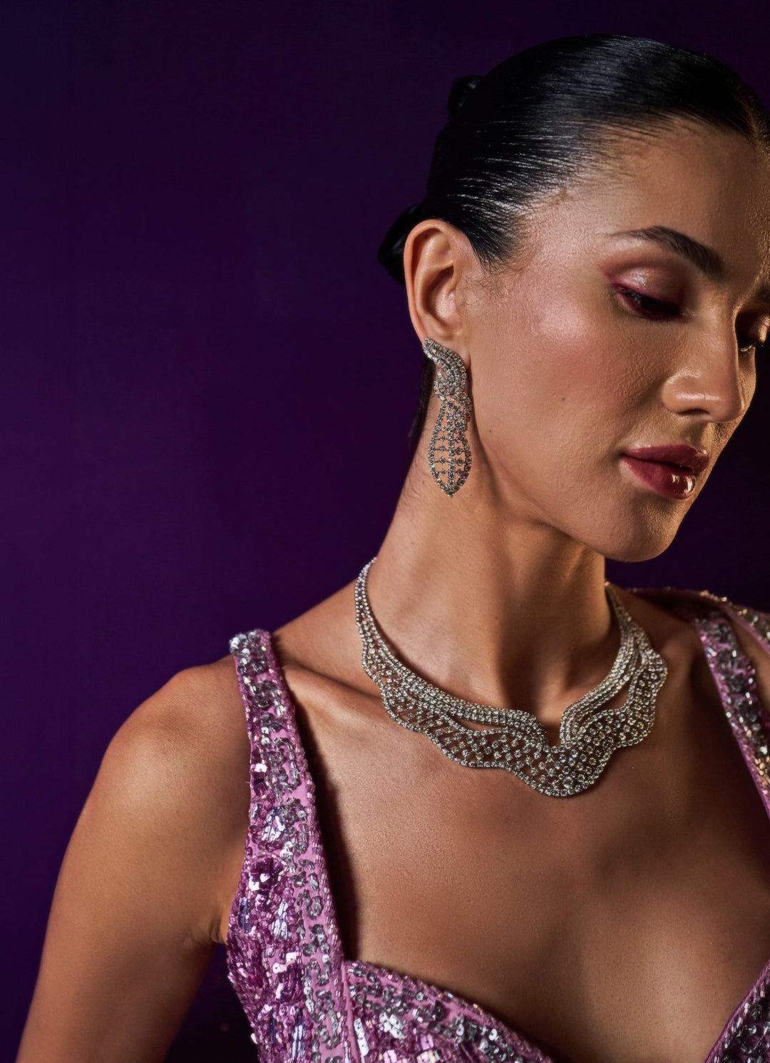 Lavender Sequins Embroidered Bridal Lehenga Set Angad Singh - Fabilicious Fashion