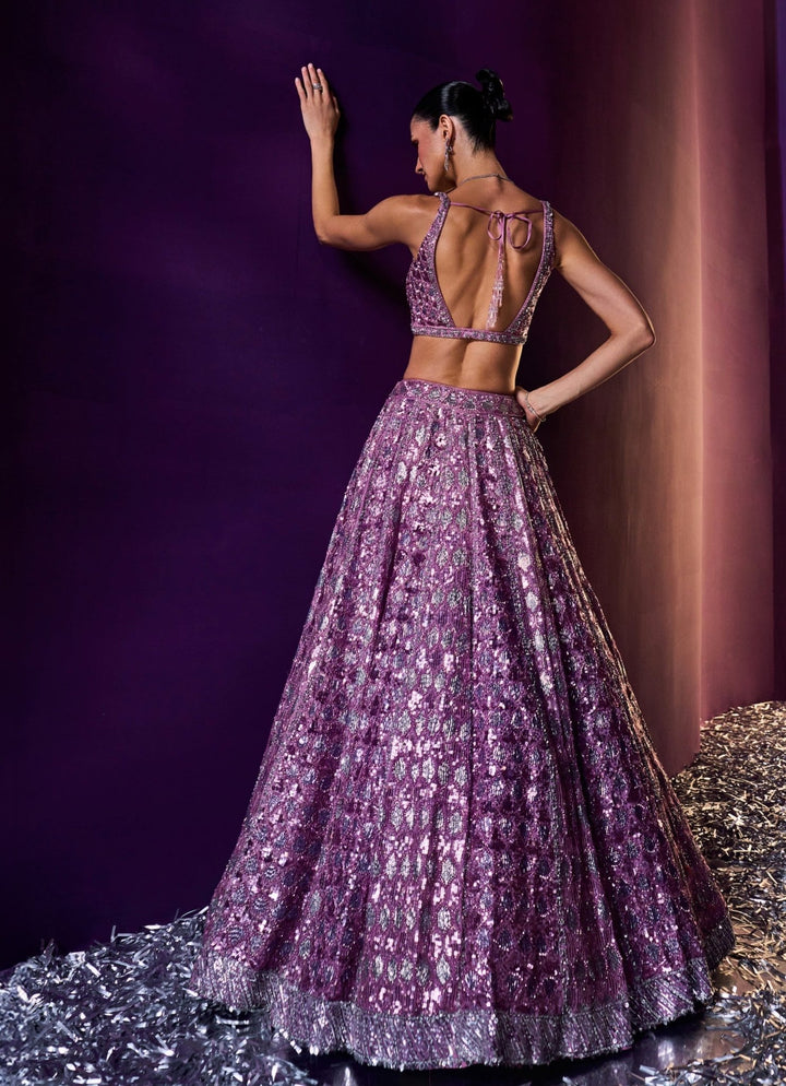 Lavender Sequins Embroidered Bridal Lehenga Set Angad Singh - Fabilicious Fashion
