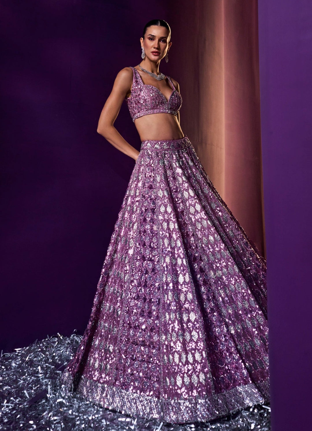 Lavender Sequins Embroidered Bridal Lehenga Set Angad Singh - Fabilicious Fashion
