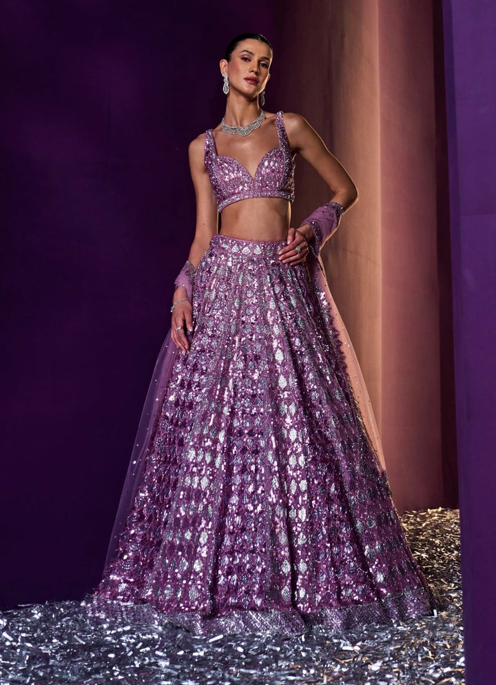 Lavender Sequins Embroidered Bridal Lehenga Set Angad Singh - Fabilicious Fashion