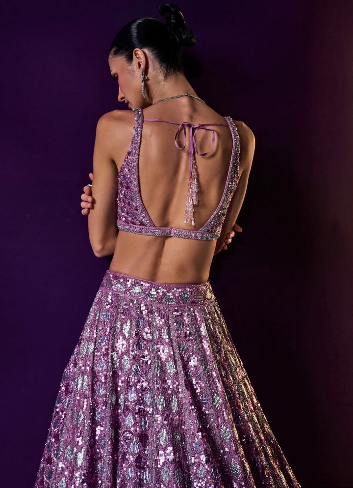 Lavender Sequins Embroidered Bridal Lehenga Set Angad Singh - Fabilicious Fashion