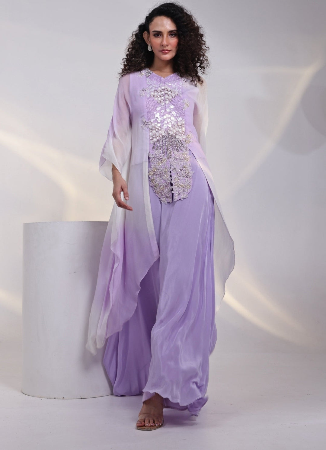 Lavender Shaded Georgette Kaftan Set Smriti - Fabilicious Fashion