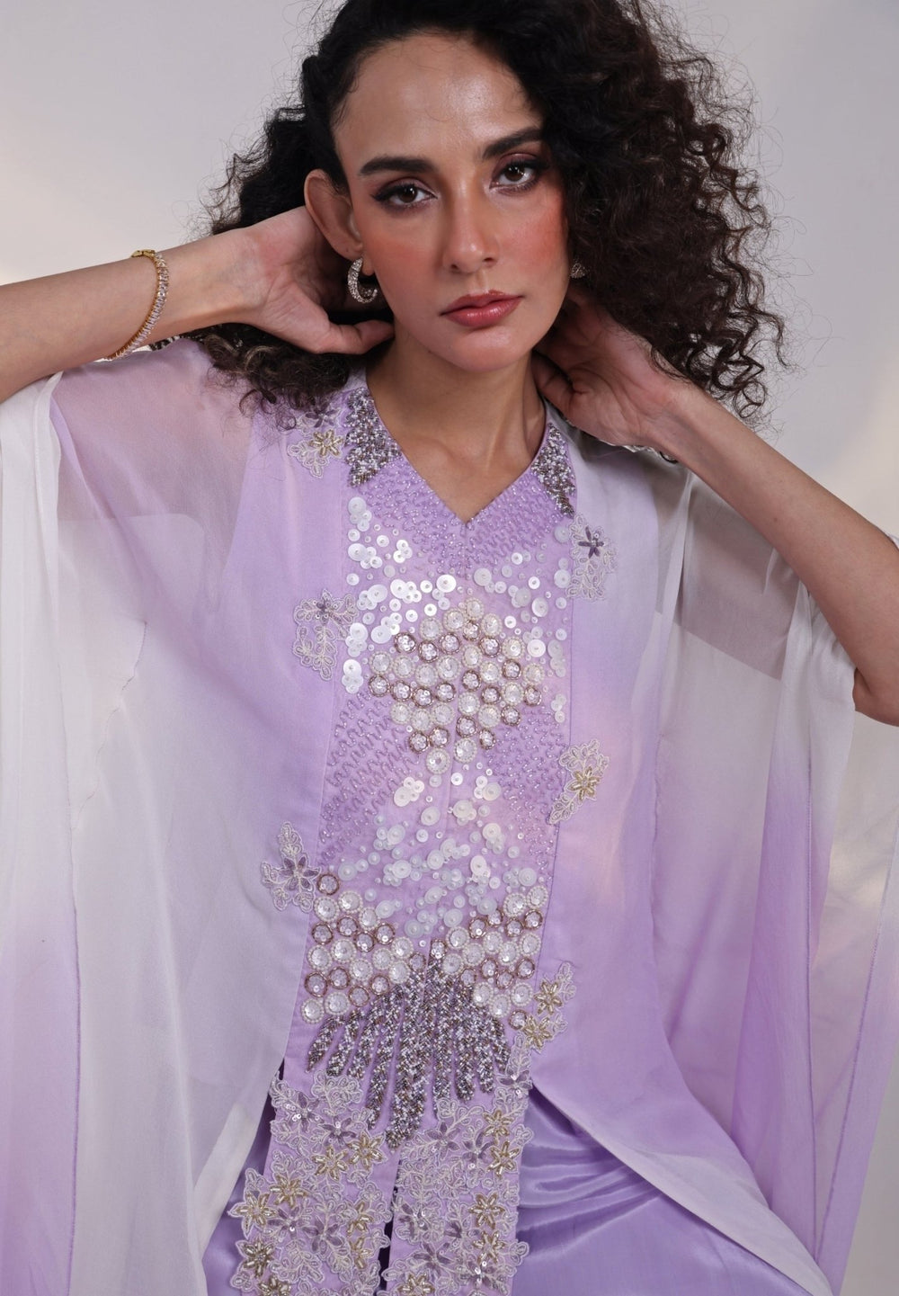 Lavender Shaded Georgette Kaftan Set Smriti - Fabilicious Fashion
