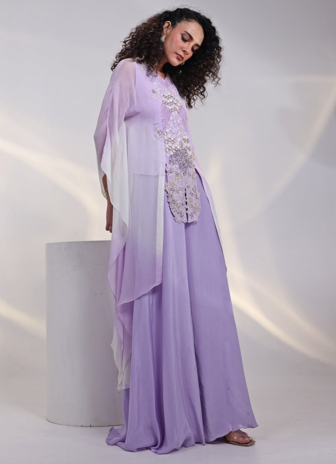 Lavender Shaded Georgette Kaftan Set Smriti - Fabilicious Fashion