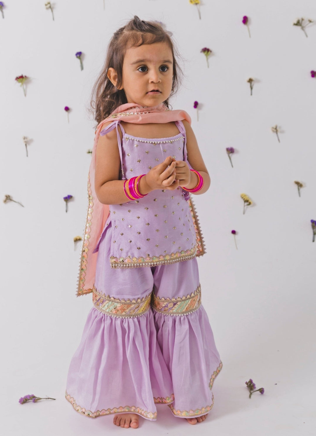 Lavender Silk Gharara Set Chotibuti - Fabilicious Fashion