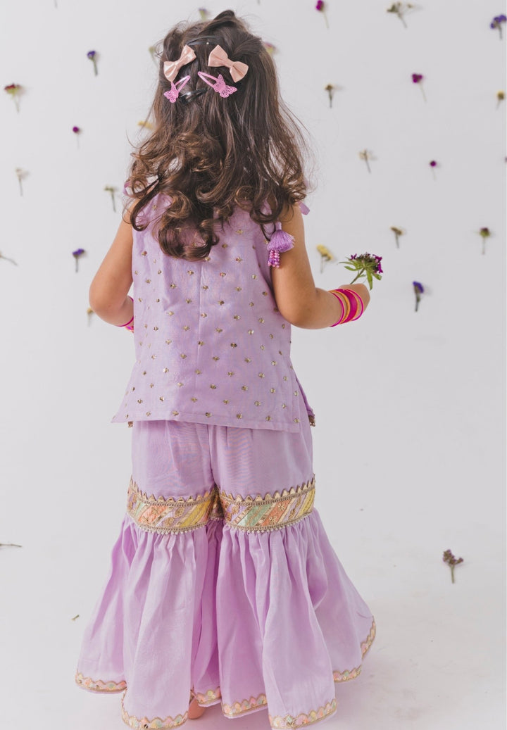 Lavender Silk Gharara Set Chotibuti - Fabilicious Fashion