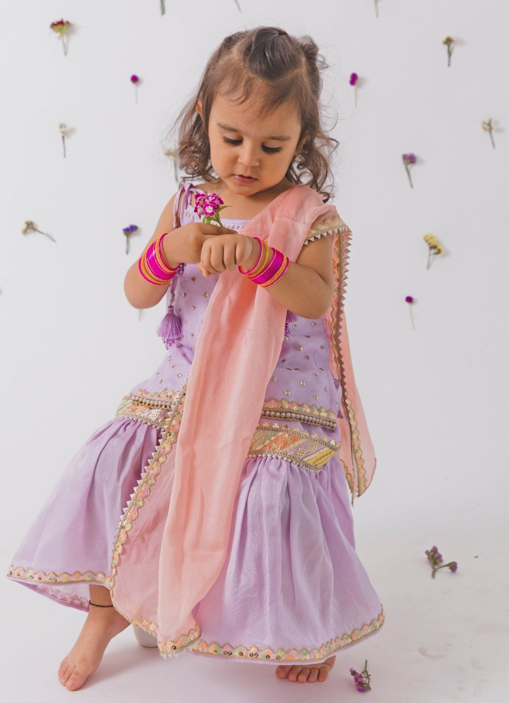Lavender Silk Gharara Set Chotibuti - Fabilicious Fashion
