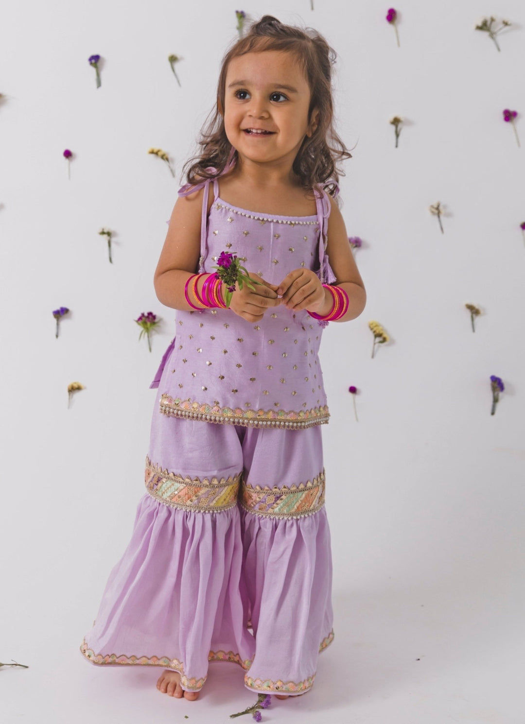 Lavender Silk Gharara Set Chotibuti - Fabilicious Fashion
