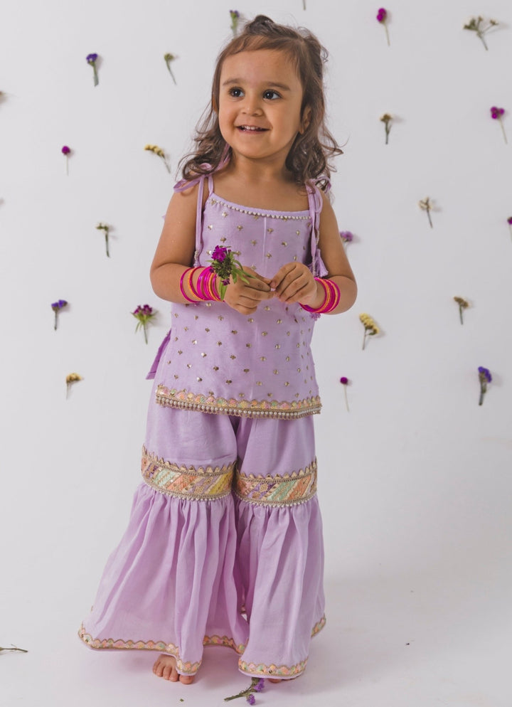 Lavender Silk Gharara Set Chotibuti - Fabilicious Fashion