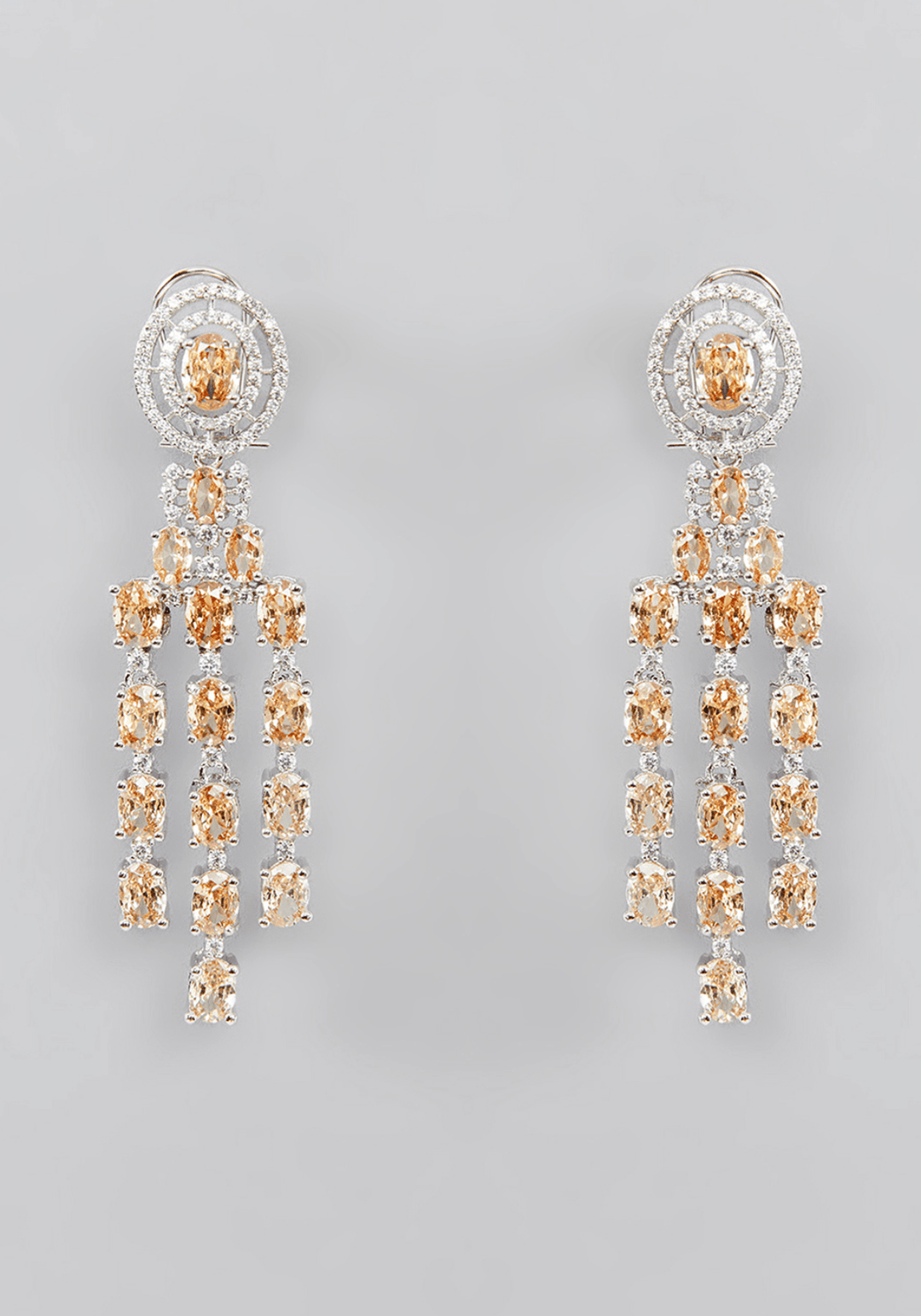 Layered Faux Diamond Necklace Set With Champagne Stones Zevar by Geeta - Fabilicious Fashion
