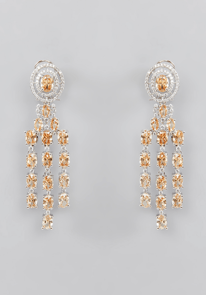 Layered Faux Diamond Necklace Set With Champagne Stones Zevar by Geeta - Fabilicious Fashion