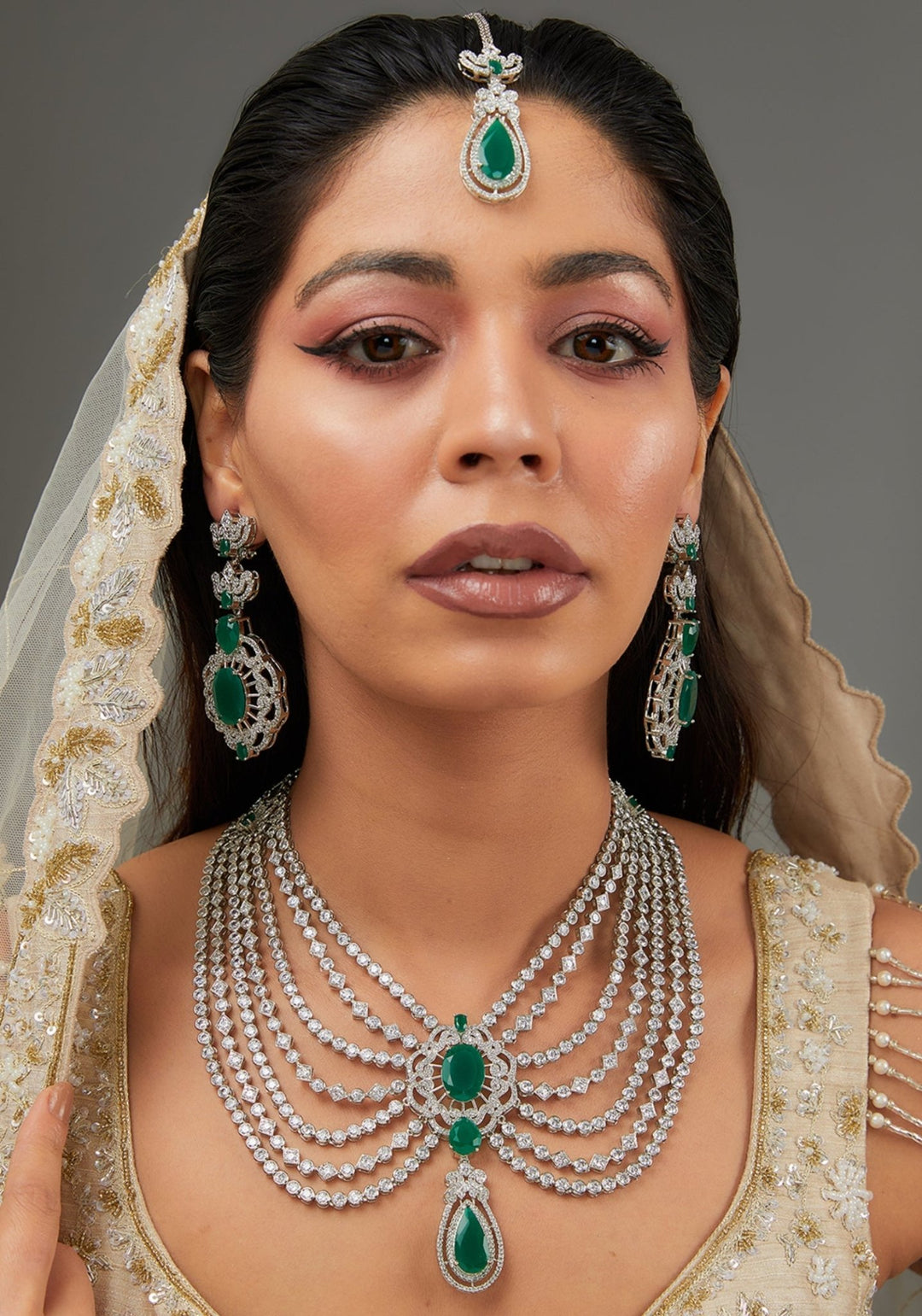 Layered Faux Diamond Necklace Set Zevar by Geeta - Fabilicious Fashion