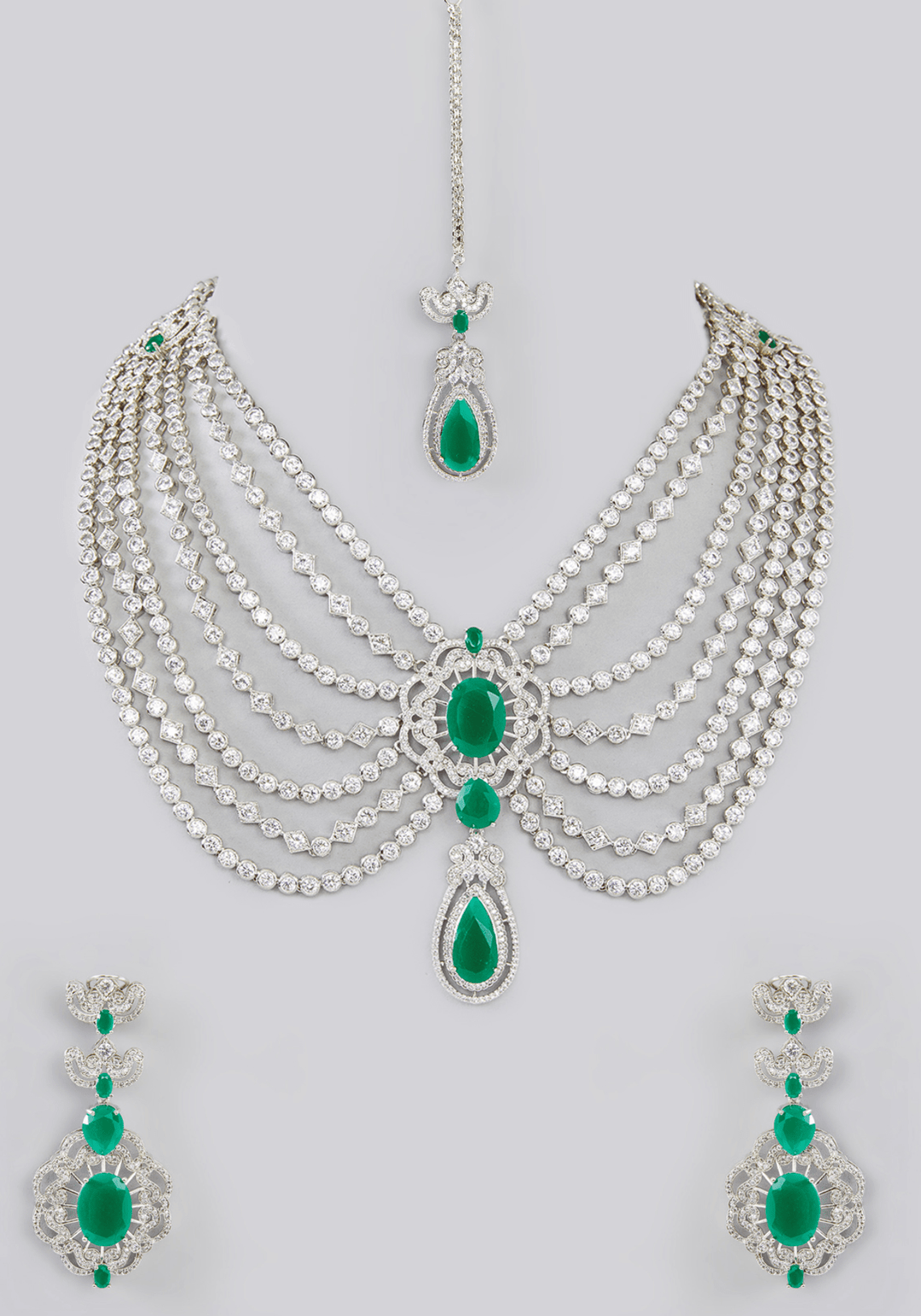 Layered Faux Diamond Necklace Set Zevar by Geeta - Fabilicious Fashion