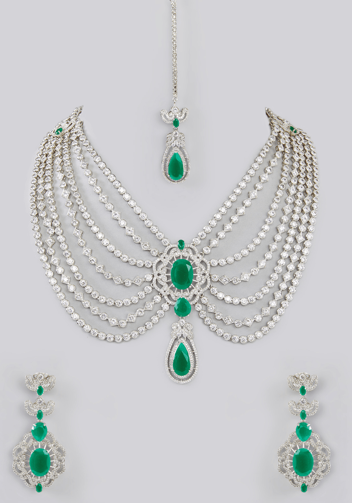 Layered Faux Diamond Necklace Set Zevar by Geeta - Fabilicious Fashion