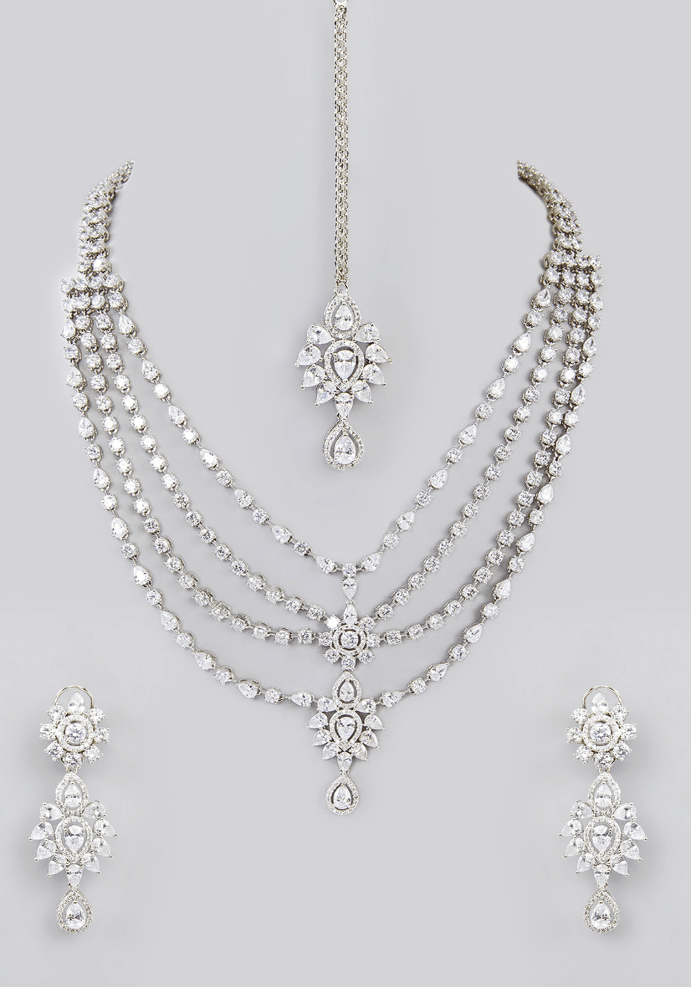 Layered Faux Diamond Necklace Set Zevar by Geeta - Fabilicious Fashion