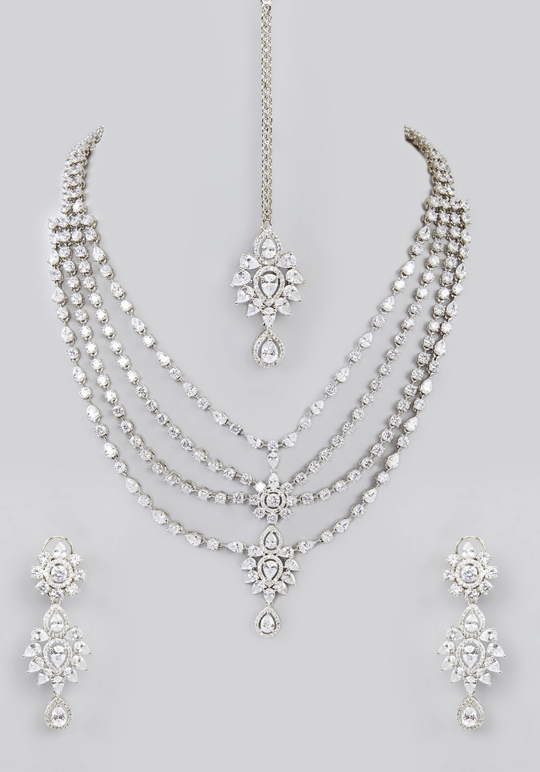 Layered Faux Diamond Necklace Set Zevar by Geeta - Fabilicious Fashion