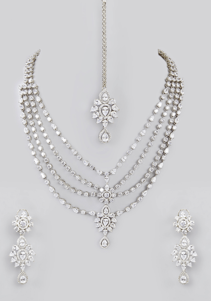 Layered Faux Diamond Necklace Set Zevar by Geeta - Fabilicious Fashion