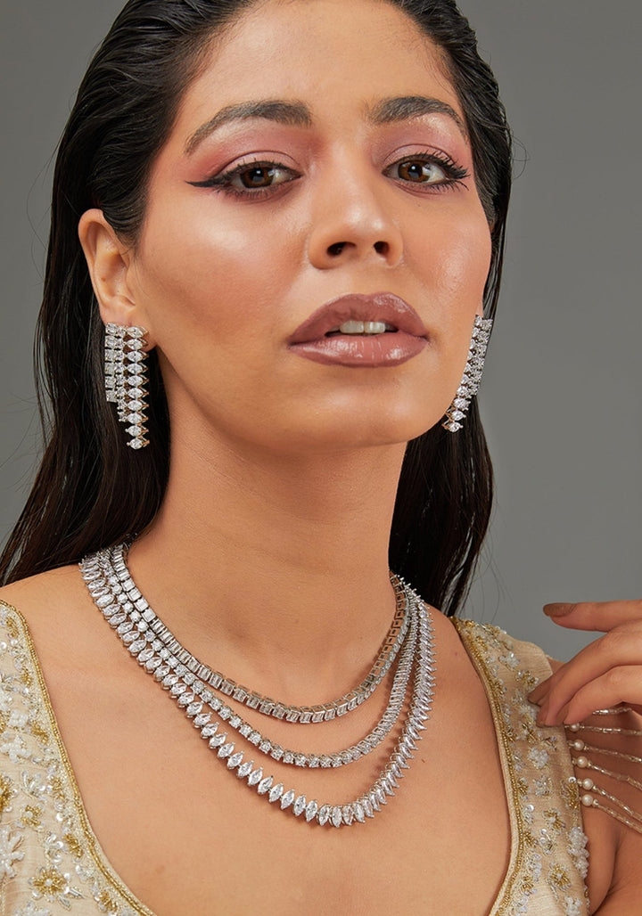 Layered Faux Diamond Necklace Set Zevar by Geeta - Fabilicious Fashion