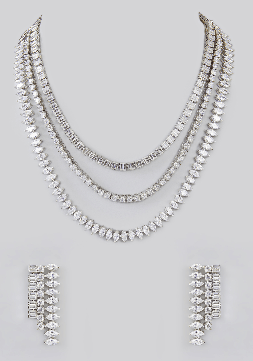 Layered Faux Diamond Necklace Set Zevar by Geeta - Fabilicious Fashion