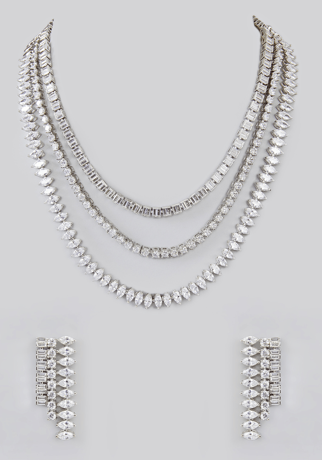 Layered Faux Diamond Necklace Set Zevar by Geeta - Fabilicious Fashion