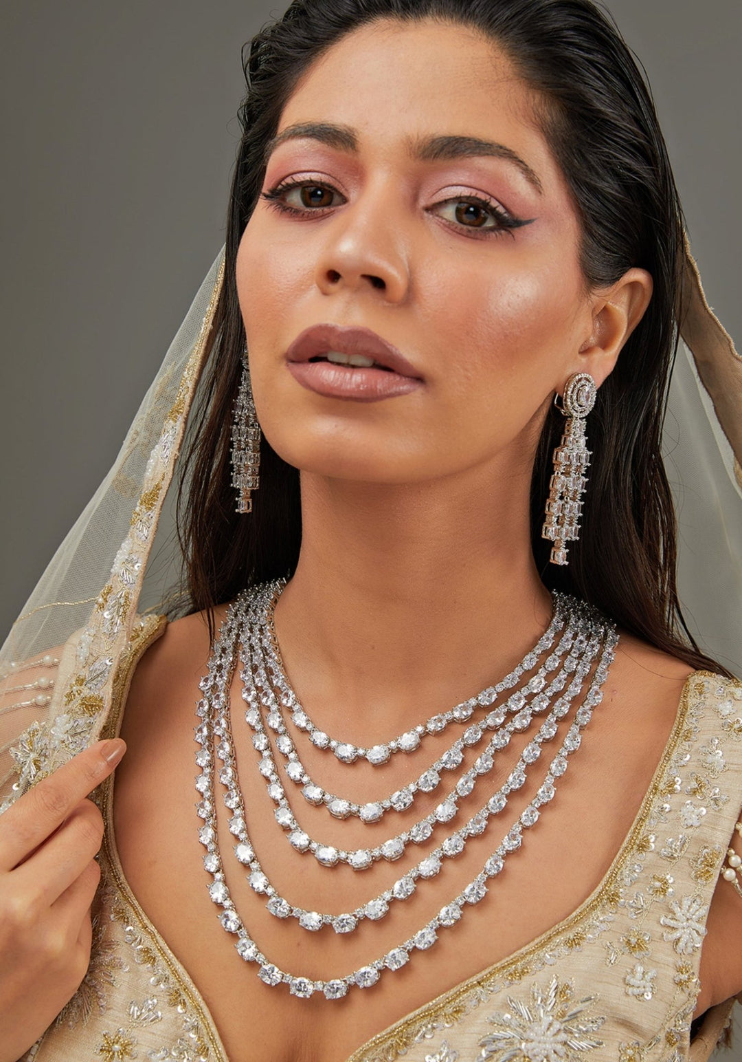 Layered Faux Diamond Necklace Set Zevar by Geeta - Fabilicious Fashion